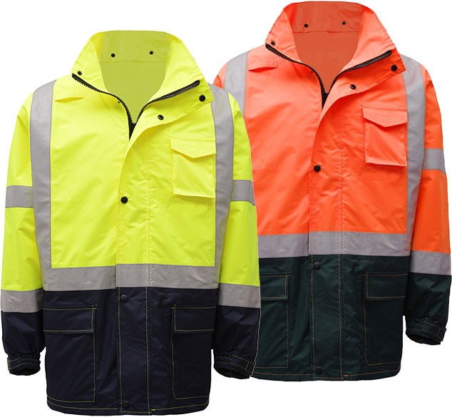 GSS Safety Class 3 Premium Hooded Rain Jacket Black Bottom 6003/6004