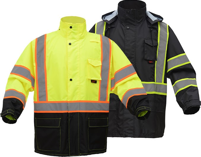 GSS Safety Class 3 Premium Two Tone Hooded Rain Coat Black Bottom 6005/6007